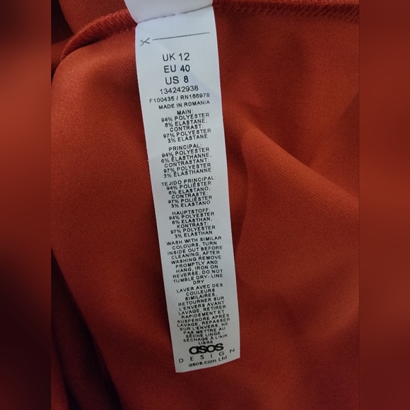 ASOS DESIGN Sculptural Midi Dress Contrast Satin Bodice in Dark Orange sz 8 - Picture 7 of 7